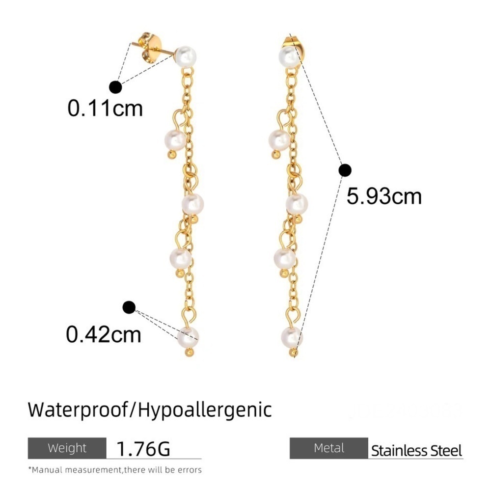 18k Gold Plated Pearl Fringe Earrings - Picture 5 of 7